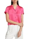Theory Crushed Satin Camp Shirt In Pink