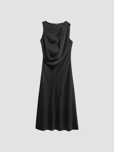Theory Women's Satin Drapes Bias-cut Midi Dress In Black
