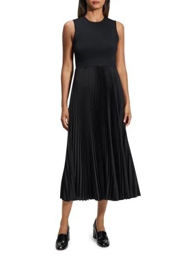 THEORY WOMEN'S SATIN SUNBURST PLEATED MIDI-DRESS