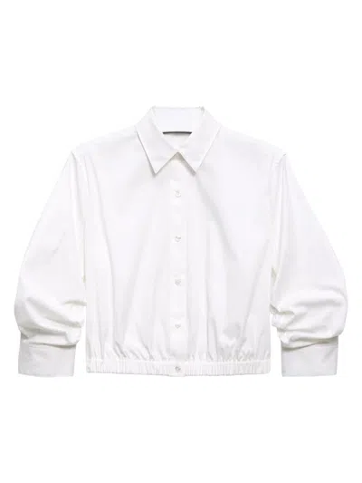 Theory Women's Scrunch Sleeve Button-front Crop Shirt In White
