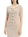 Theory Open Knit Camp Collar Top In Neutral