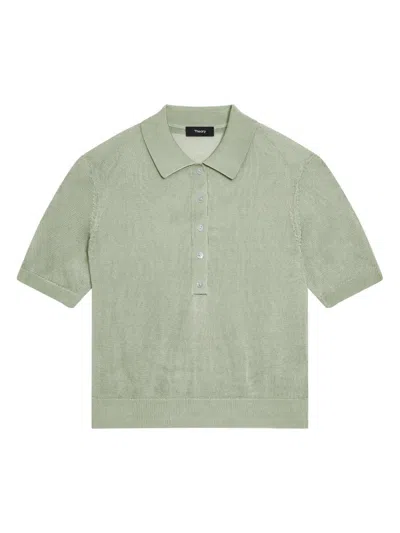 Theory Women's Sheer Knit Polo Shirt In Green