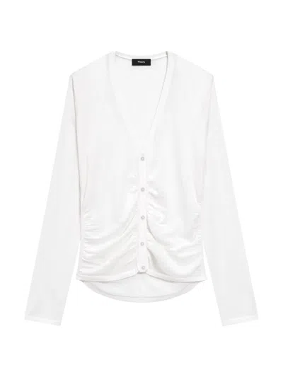 Theory Women's Shirred Merino Wool Cardigan In White