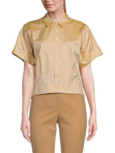 Theory Women's Short-sleeve Cropped Button-down Shirt In Pumpkin Seed