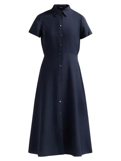 Theory Women's Short-sleeve Midi-shirtdress In Blue