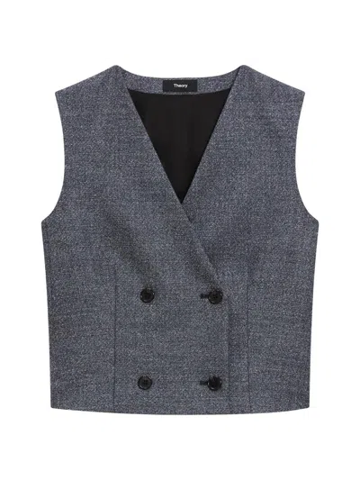 Theory Double Breasted Marled Wool Vest In Gray