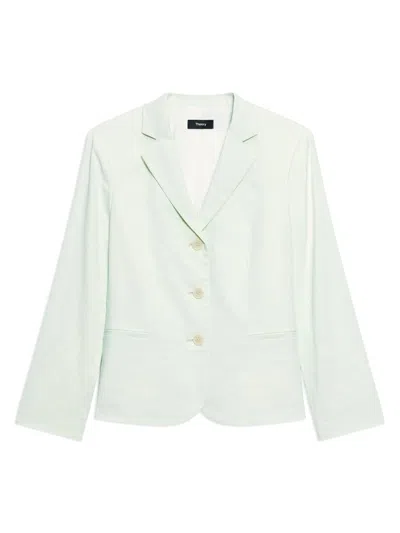 Theory Women's Shrunken Linen-blend Blazer In Green