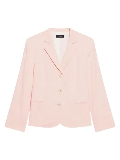 Theory Women's Shrunken Linen-blend Blazer In Pink