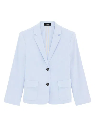 Theory Women's Shrunken-fit Single-breasted Linen-blend Jacket In White