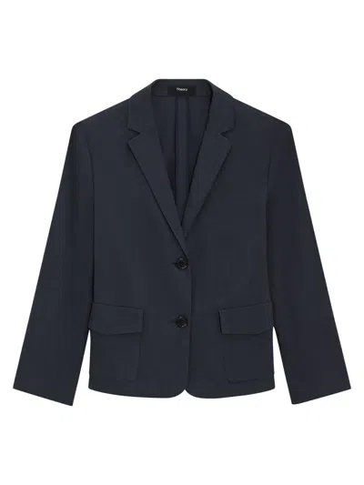 Theory Women's Shrunken-fit Single-breasted Linen-blend Jacket In Purple