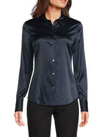 Theory Women's Silk-blend Button-front Shirt In Blue