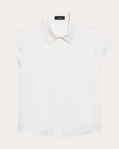 Theory Women's Silk Cap-sleeve Button-up Top In White