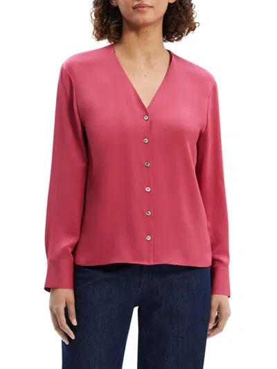 Theory Women's Silk Cardigan Blouse In Pink