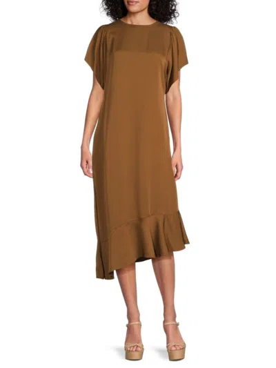 Theory Women's Silk Flutter-sleeve Midi-dress In Brown