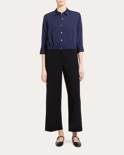 Theory Women's Silk Georgette Cinched Crop Shirt In Blue