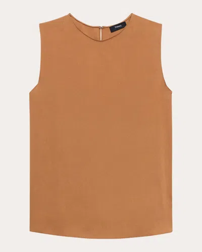Theory Sleeveless Silk Blouse In Orange