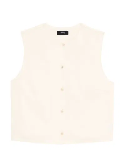 Theory Cropped Button-front Shell Top In Rice