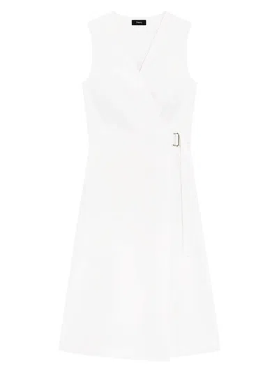 Theory Women's Sleeveless Fit& Flare Wrap Dress In White