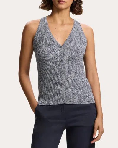Theory Women's Slim-cut Rib-knit Cotton-blend Top In Nocturne Navy/white