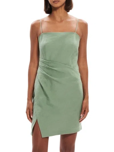 Theory Women's Slit Linen Mini Dress In Leaf