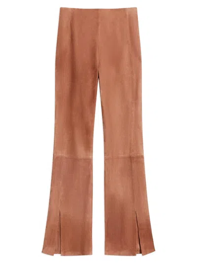 Theory Women's Slit-detail Leather Flared Pants In Orange