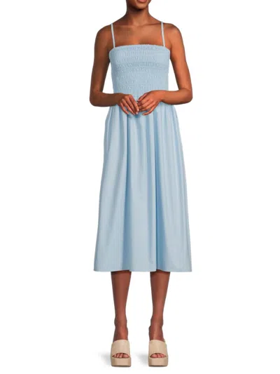 Theory Women's Smocked Midi Fit & Flare Dress In Bay Blue