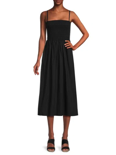 Theory Women's Smocked Midi Fit & Flare Dress In Black