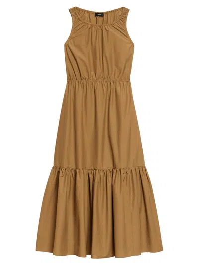 Theory Women's Soft Lawn Sleeveless Gathered Midi-dress In Brown