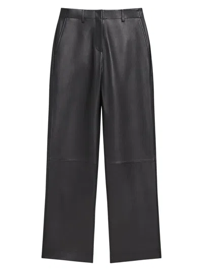 Theory Women's Straight Classic Leather Pants In Gray
