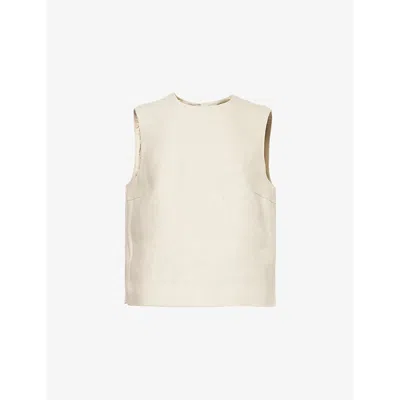 Theory Womens Straw Darted Sleeveless Round-neck Linen Top