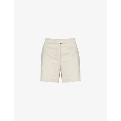 Theory Good Tab Waist Linen Blend Shorts In Straw