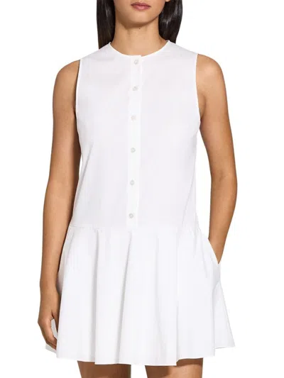 Theory Women's Stretch-cotton-blend Drop-waist Sleeveless Minidress In White