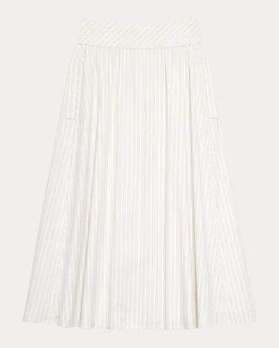 Theory Women's Stripe Cotton Vented A-line Skirt In White