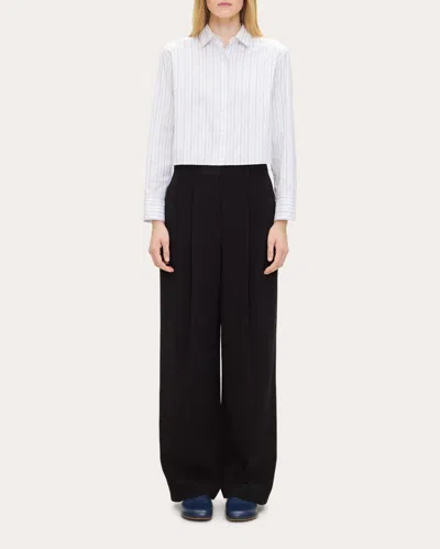 Theory Cropped Tab Shirt In Striped Poplin In Black Multi