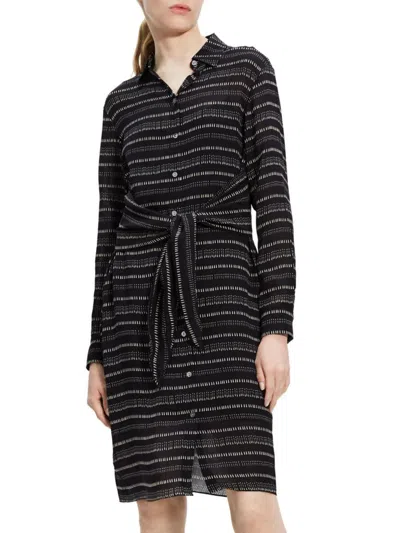 Theory Women's Stripe Tie Waist Shirt Dress In Black Multicolor