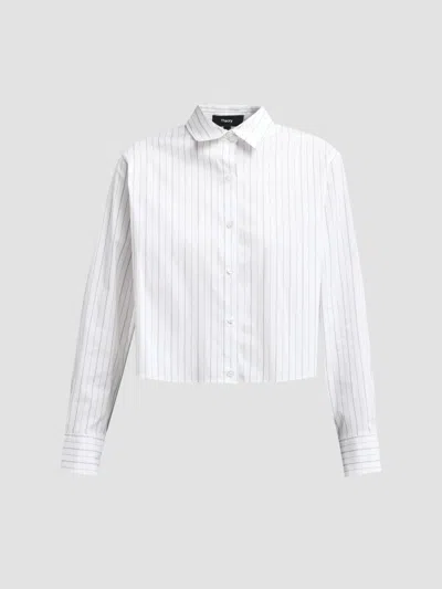 Theory Women's Striped Cotton-blend Boxy Shirt In White