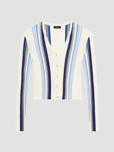 Theory Women's Striped Cotton-blend Ribbed Cardigan In Multi