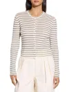 Theory Womens Stripped Cropped Linen-blend Knitted Cardigan Light Parchment Multi Xs In White