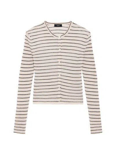 Theory Ribbed Striped Linen-blend Cardigan In White