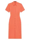 Theory Galena Linen Maxi Shirtdress In Bright Coral