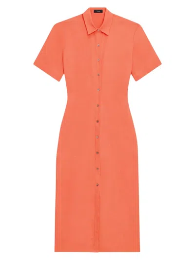Theory Women's Tailored Linen Shirtdress In Orange