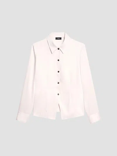 Theory Women's Tailored Satin Cutaway Shirt In Bright Pewter