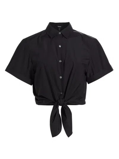 Theory Hemd Aus Popeline Aus Einer Baumwollmischung Mit Knotendetail In Schwarz