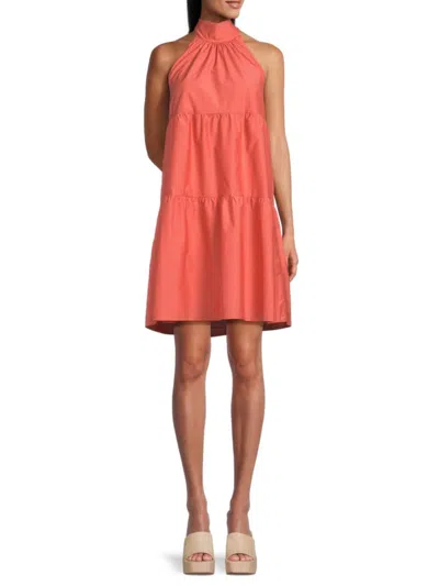 Theory Women's Tiered Halteneck Mini Dress In Pink Coral