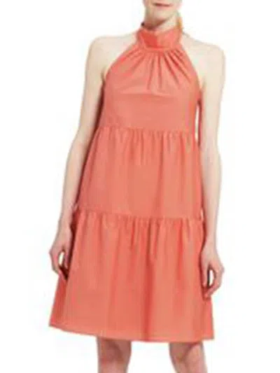Theory Halter Tiered Maxi Dress In Pink Coral