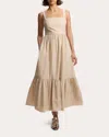 Theory Sleeveless Square-neck Tiered Poplin Midi Dress In Neutrals