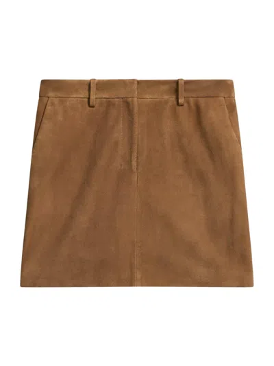 Theory Mini Suede Trouser Skirt Deep Tobacco In Brown