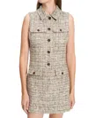 Theory Mixed Tweed Military Mini Dress In Gold