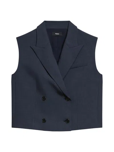 Theory Women's Twill Double-breasted Vest In Blue