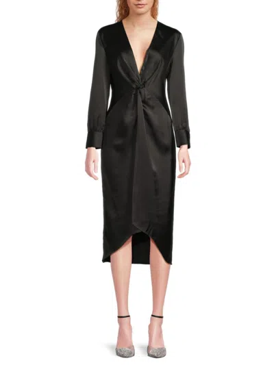 Theory Women's Twist Front Satin Midi-dress In Black